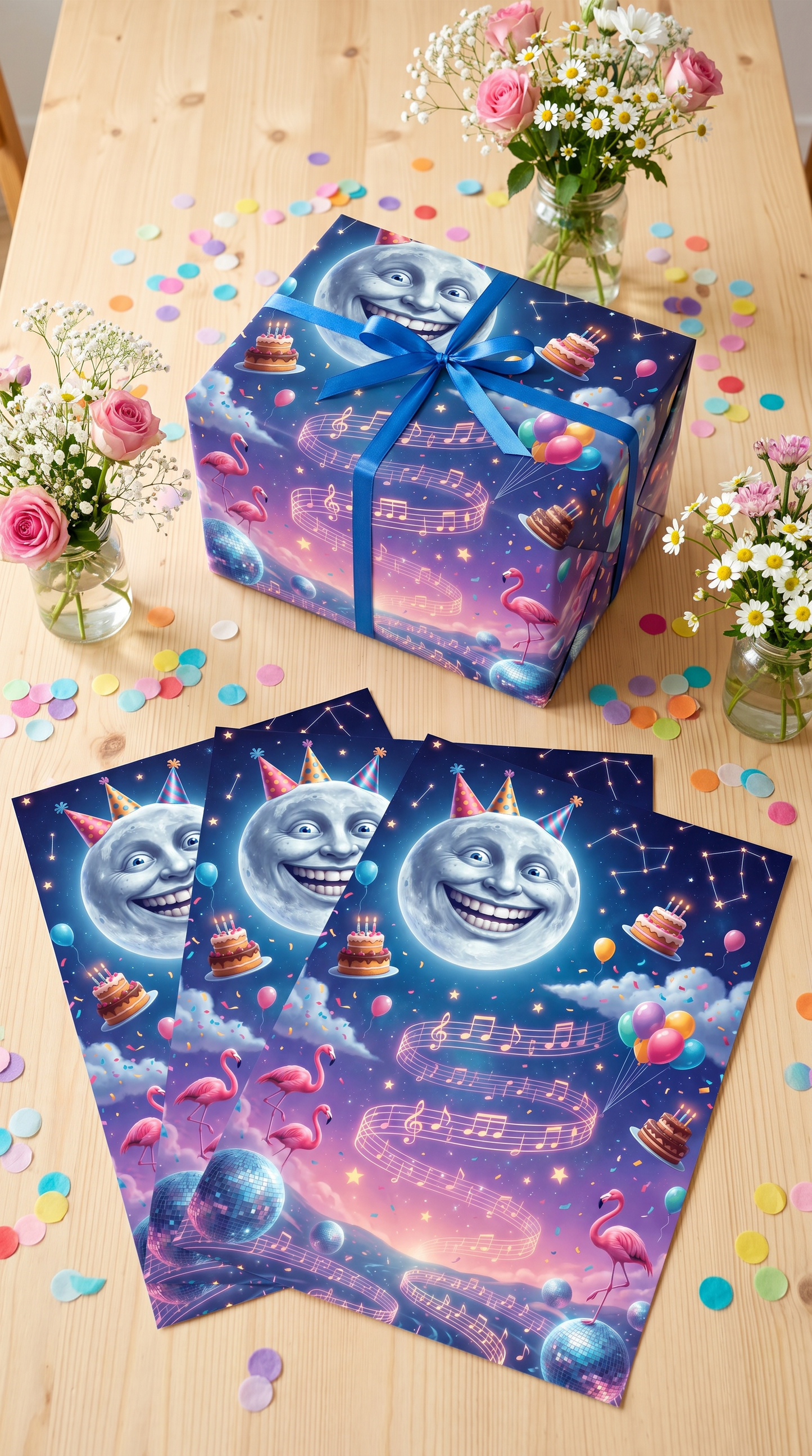Lustiges Geschenkpapier Set 5 Bögen PARTY night - witziges Motiv zum Geburtstag