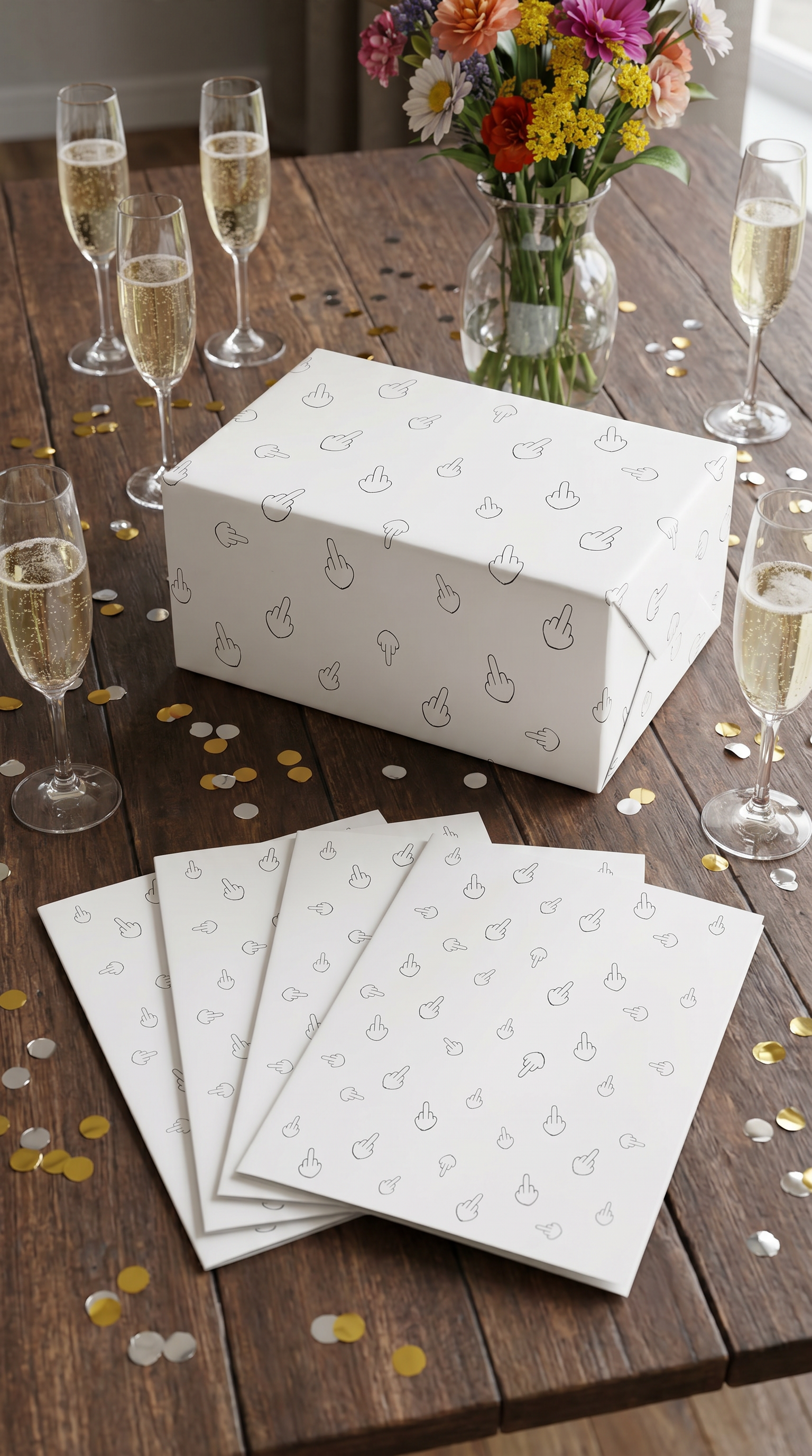 Lustiges Geschenkpapier Set 5 Bögen Mittelfinger - witziges Motiv zum Geburtstag - Individuelle Einladung
