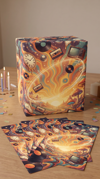 Geschenkpapier 70er Jahre Psychedelic Retro | Premium DIN A2 Bögen – Vinyl, Disco & Kassetten Motiv