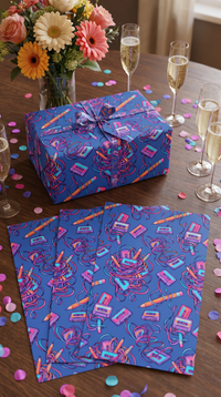 Lustiges Geschenkpapier Set 5 Bögen Kassetten aufrollen - witziges Motiv zum Geburtstag - Individuelle Einladung