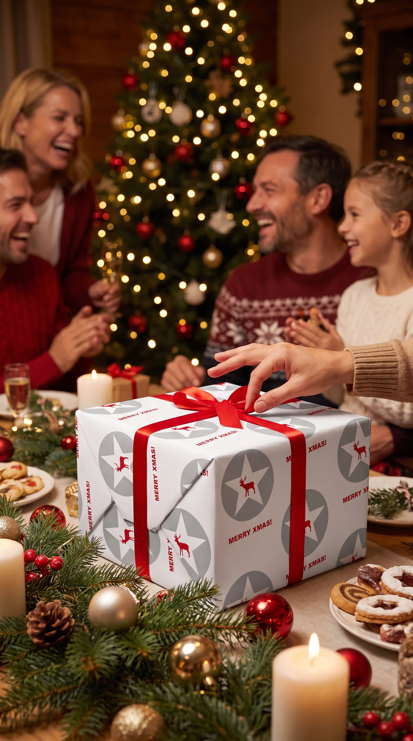 Liebevolles Geschenkpapier Weihnachten 1 Bogen Merry Xmas - cleanes Motiv für Weihnachten