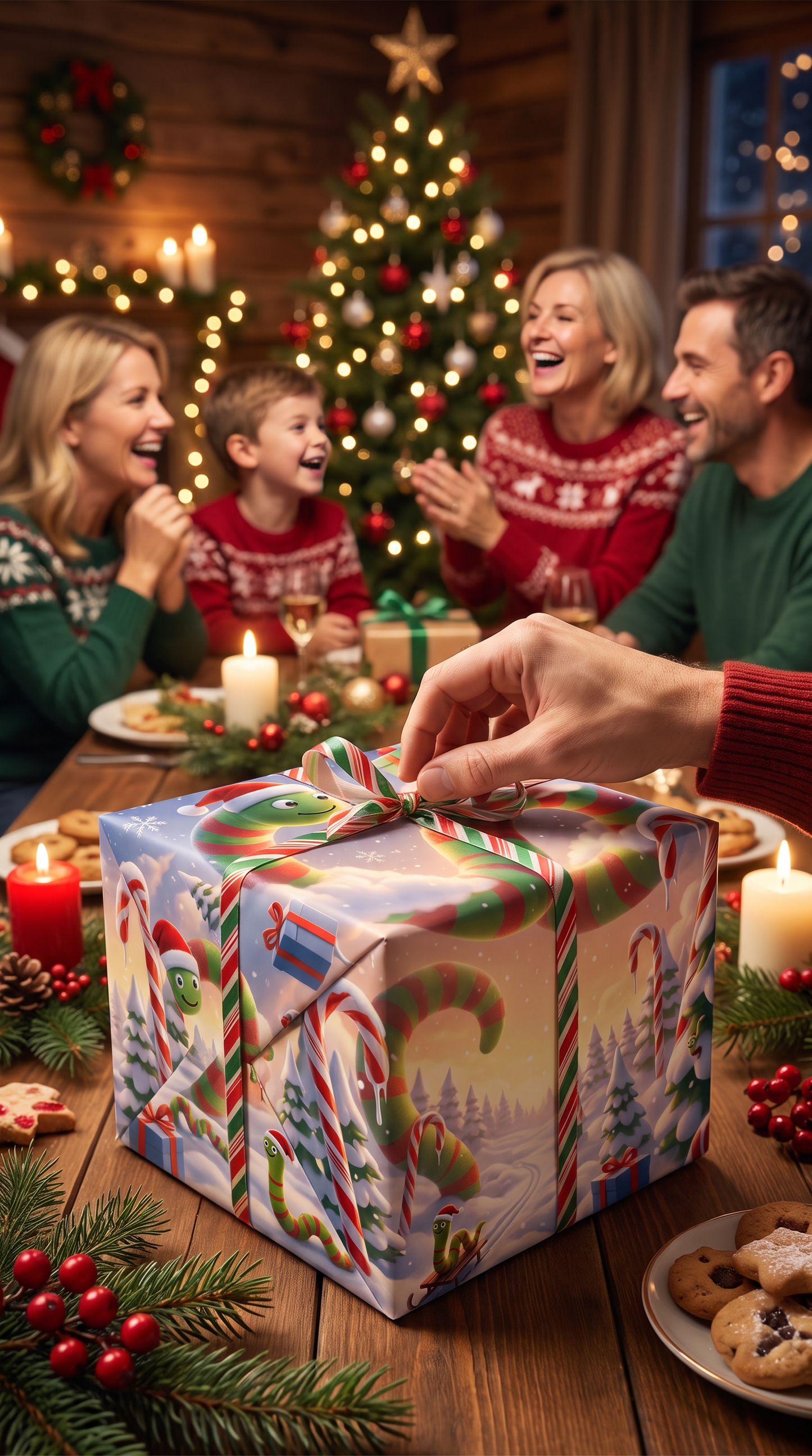 Liebevolles Geschenkpapier Weihnachten 1 Bogen Worm Wishes - süßes Motiv für Weihnachten