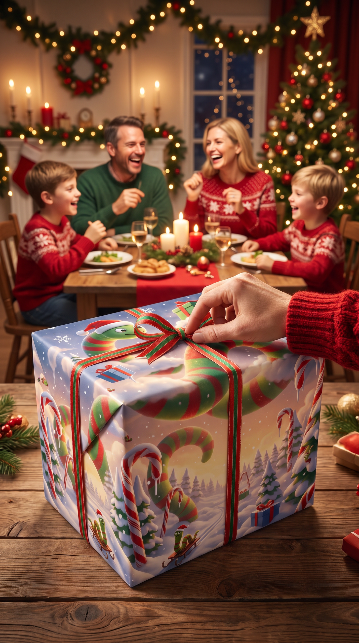 Liebevolles Geschenkpapier Weihnachten 1 Bogen Worm Wishes - süßes Motiv für Weihnachten