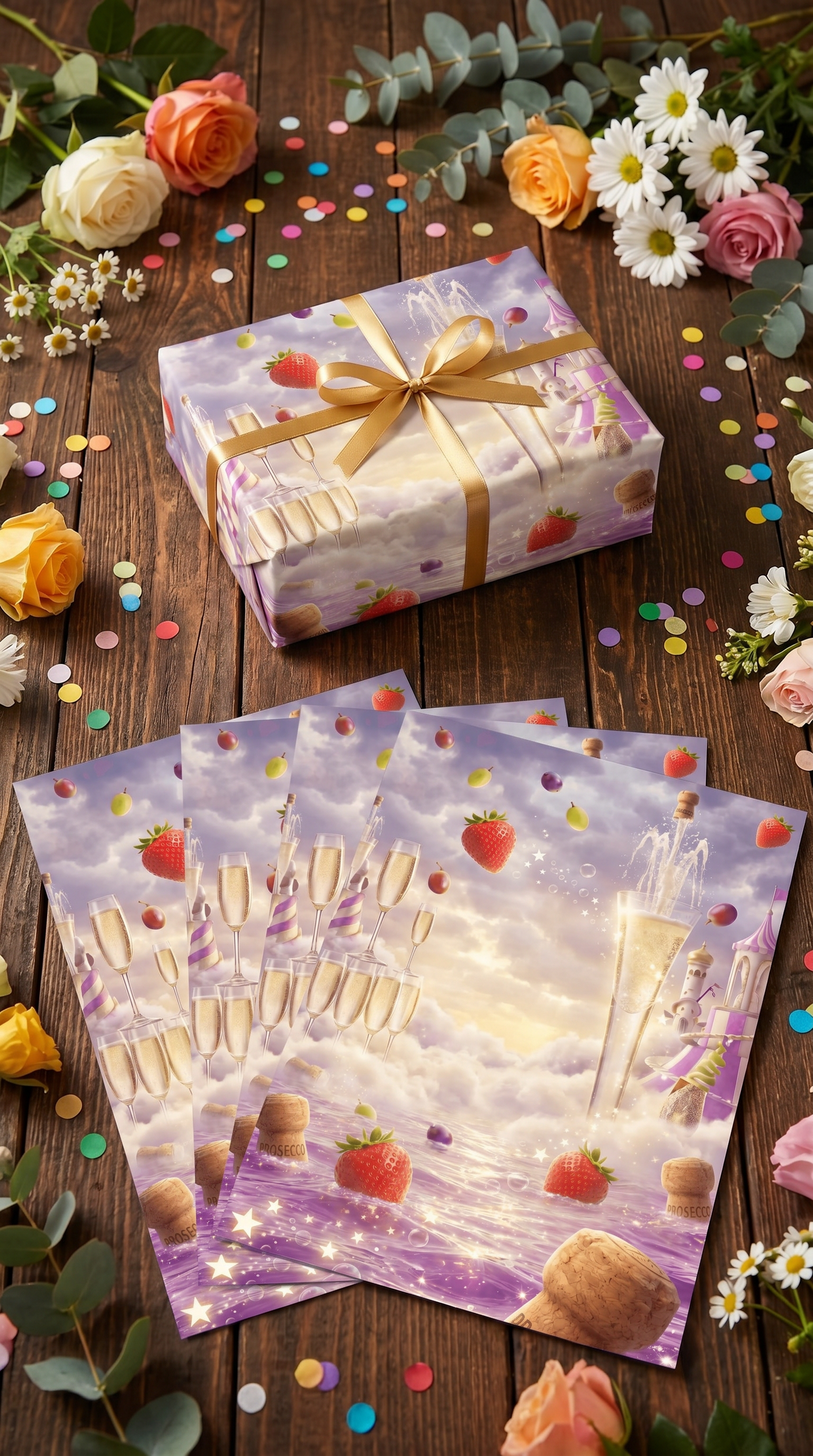 Lustiges Geschenkpapier Set 5 Bögen Prosecco - witziges Motiv zum Geburtstag