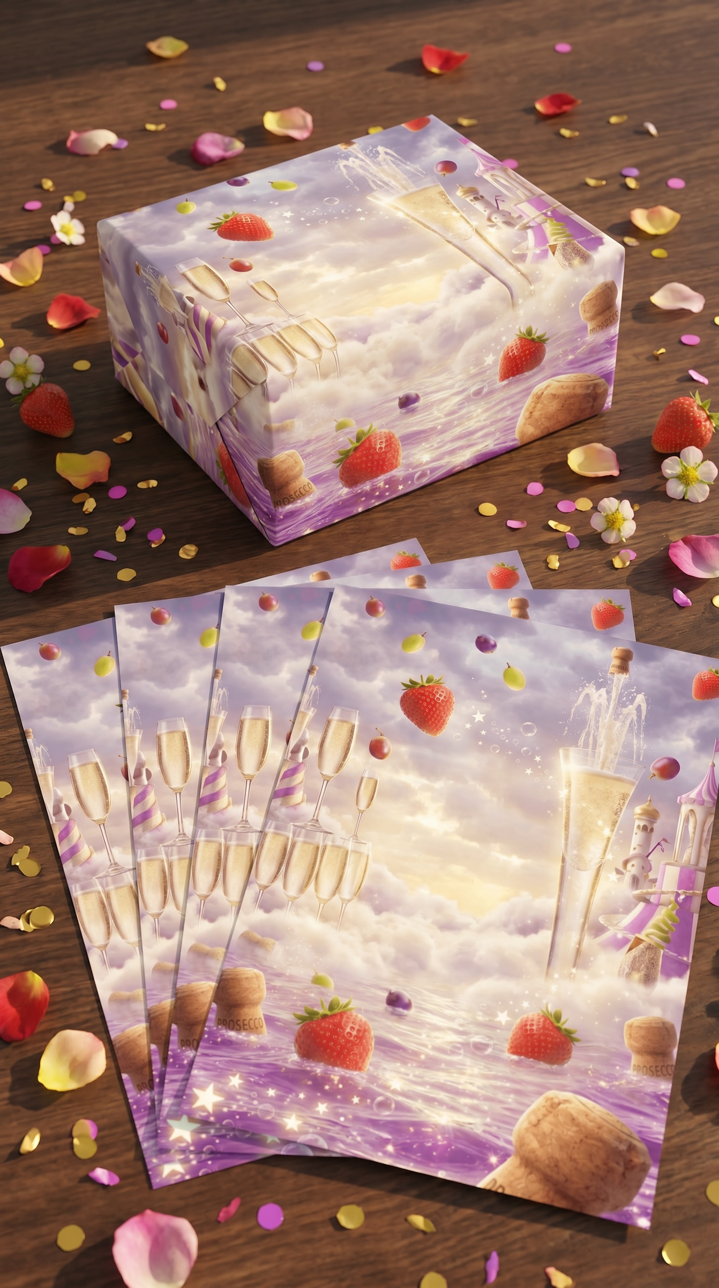 Lustiges Geschenkpapier Set 5 Bögen Prosecco - witziges Motiv zum Geburtstag