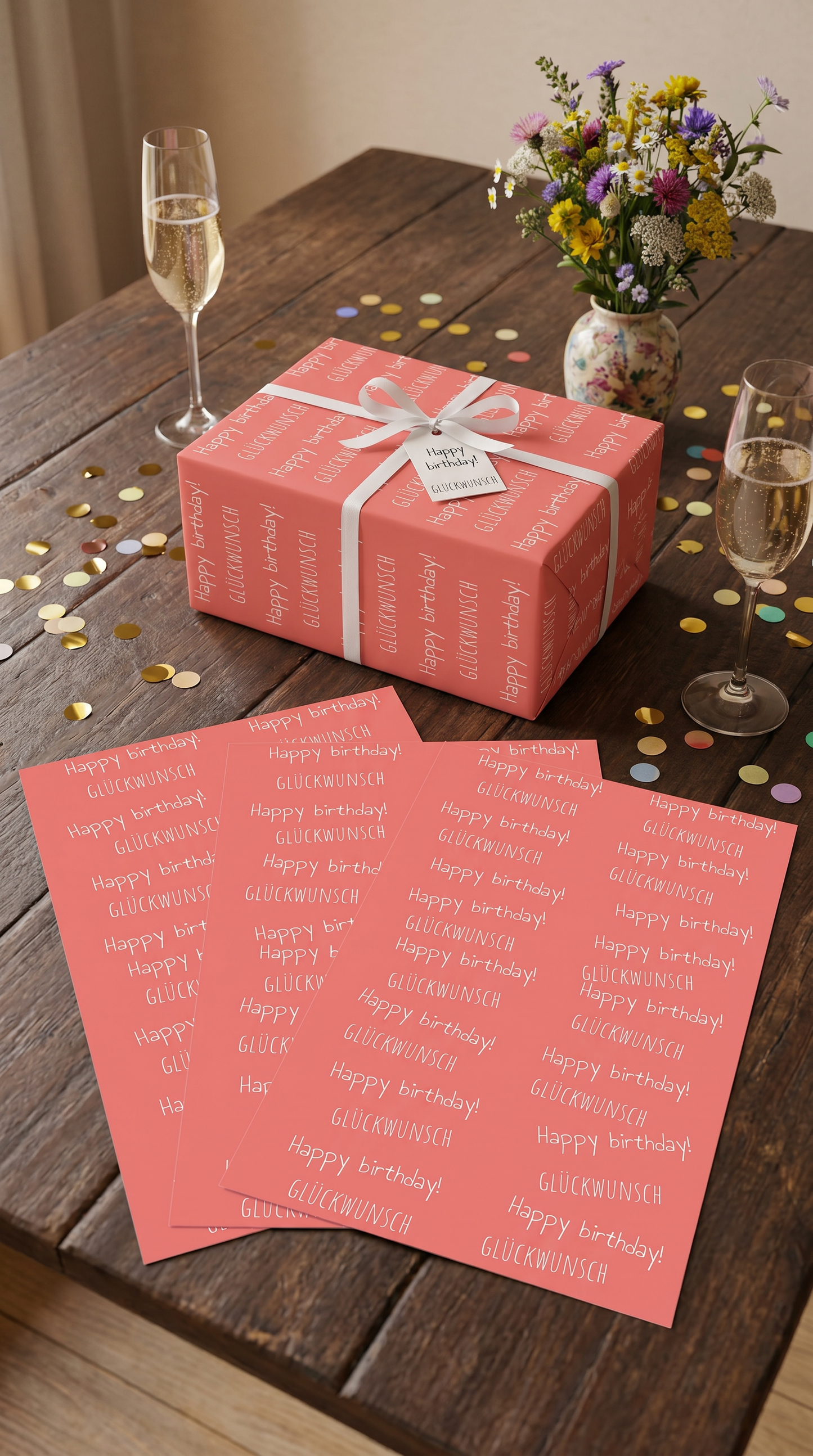 Lustiges Geschenkpapier Set 5 Bögen Lebensfreude - witziges Motiv zum Geburtstag - Individuelle Einladung
