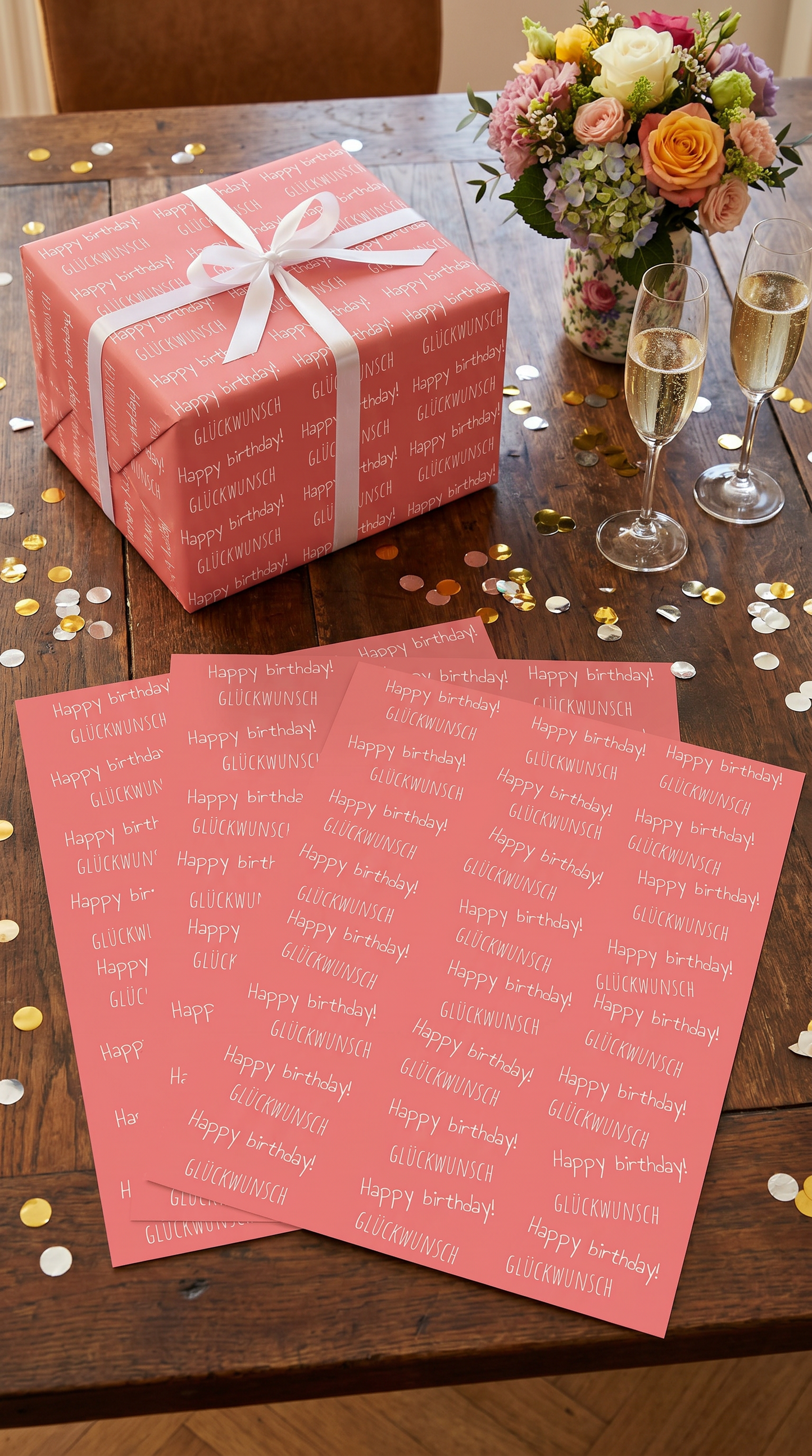 Lustiges Geschenkpapier Set 5 Bögen Lebensfreude - witziges Motiv zum Geburtstag - Individuelle Einladung
