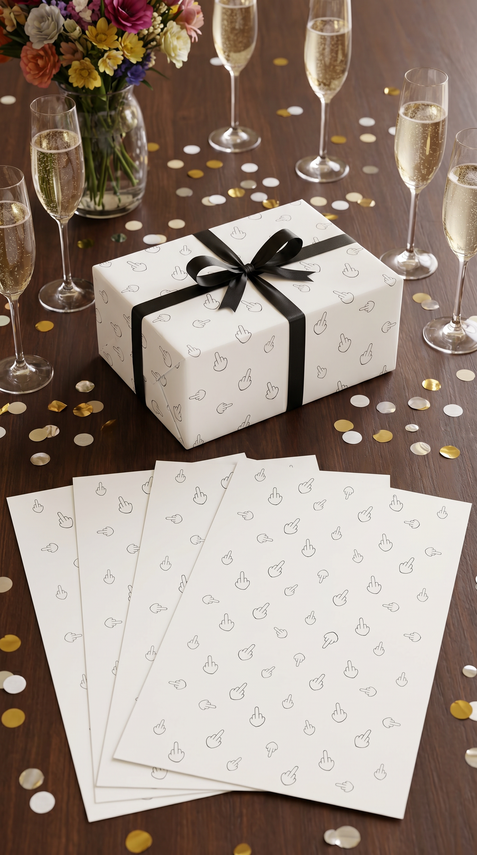 Lustiges Geschenkpapier Set 5 Bögen Mittelfinger - witziges Motiv zum Geburtstag - Individuelle Einladung