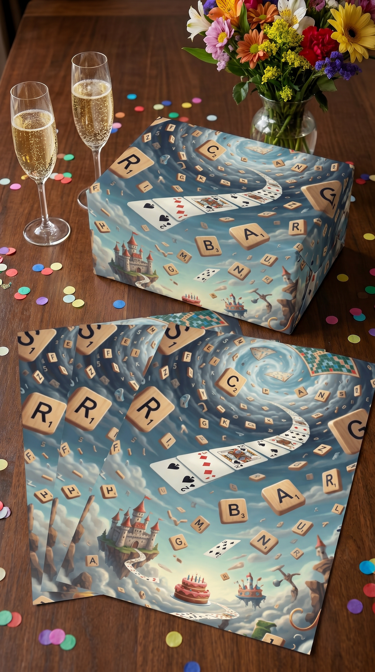 Lustiges Geschenkpapier Set 5 Bögen Scrabble - witziges Motiv zum Geburtstag