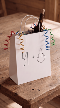 Geschenktüte „59+ Mittelfinger“ – Lustige Geschenkverpackung zum 60. Geburtstag