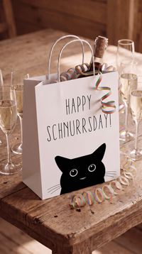 Geschenktüte „Happy Schnurrsday“ – Lustige Geschenktasche mit Katze zum Geburtstag