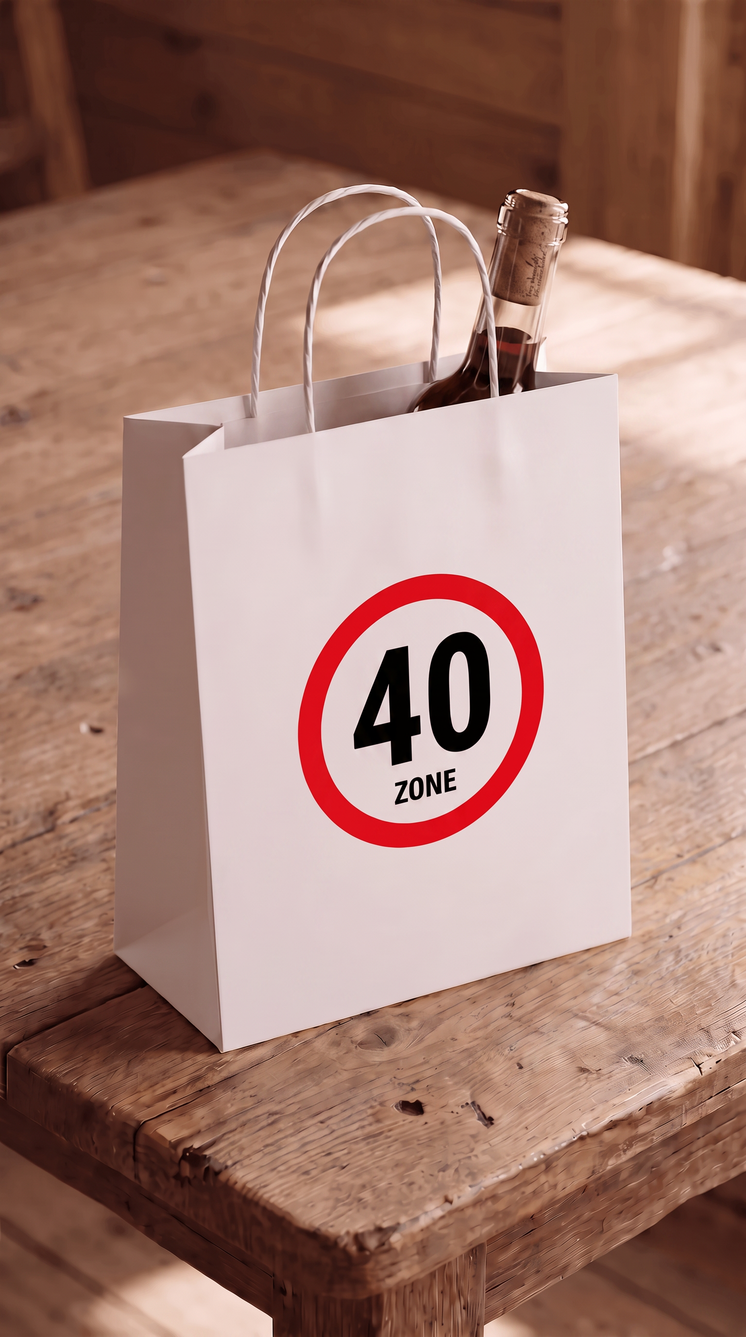 Geschenktüte „Zone 40“ – Lustige Geschenkverpackung zum 40. Geburtstag