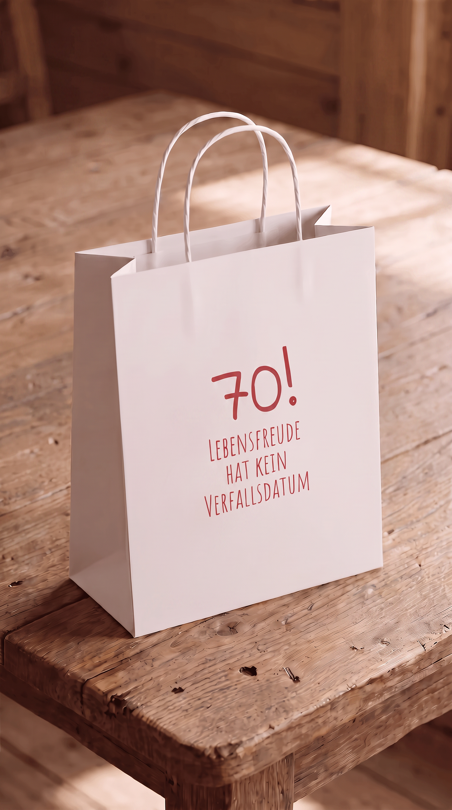 Geschenktüte „Lebensfreude 70“ – Geschenkverpackung zum 70. Geburtstag