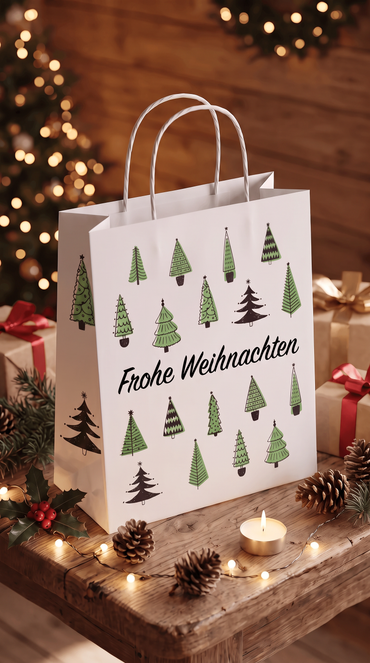 Geschenktüte Frohe Weihnachten mit Christbäumen