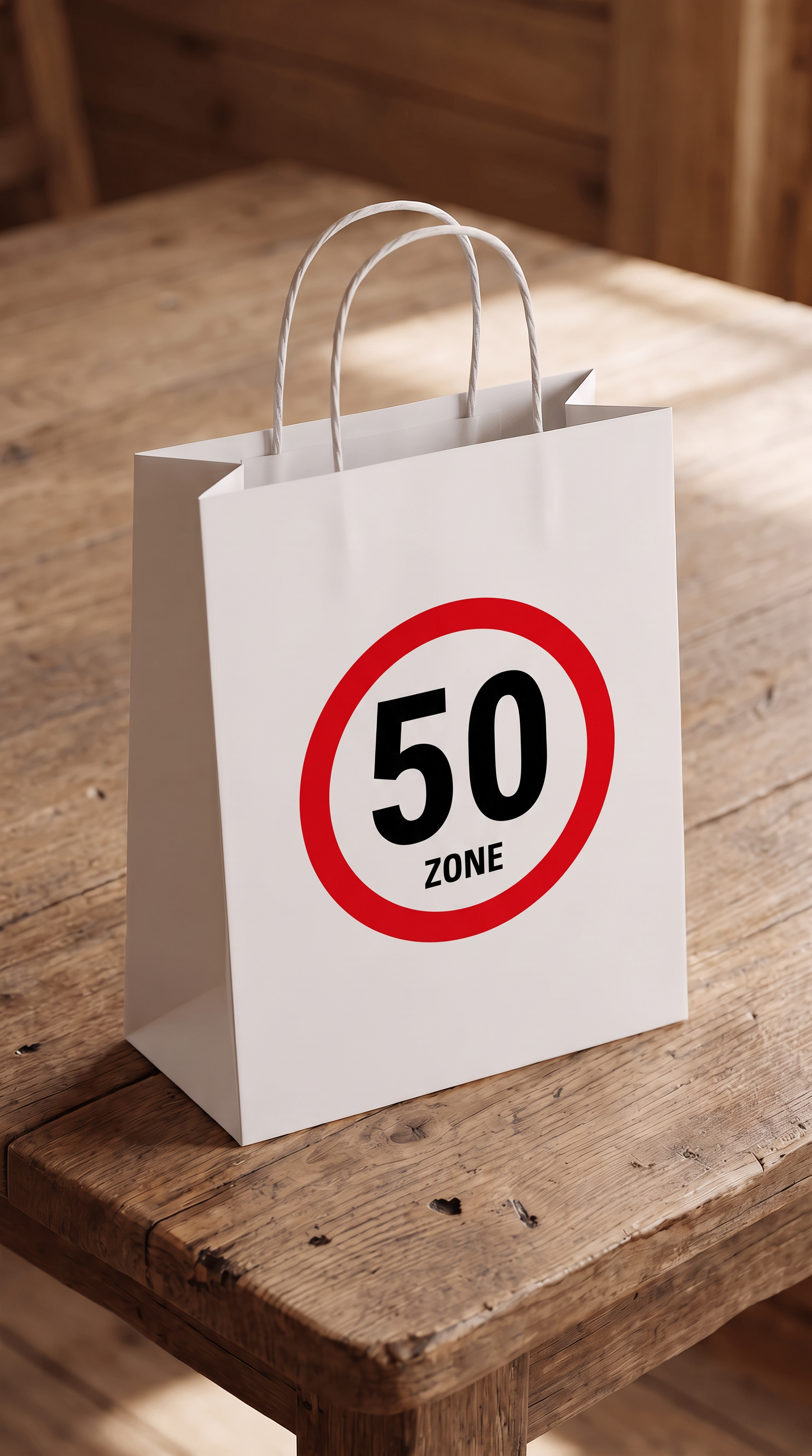 Geschenktüte "Zone 50" – Lustige Geschenktasche zum 50. Geburtstag