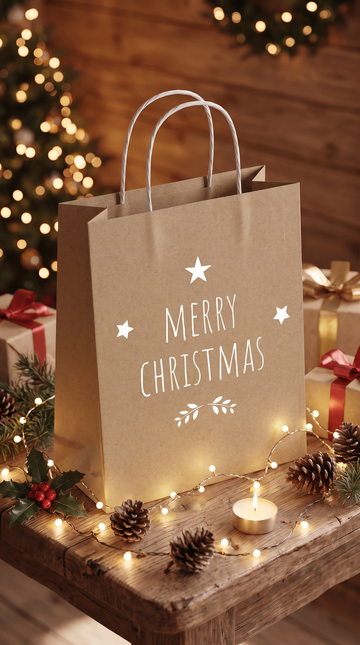 Geschenktüte Weihnachten – Merry Christmas | Kraftpapier mit Sternen