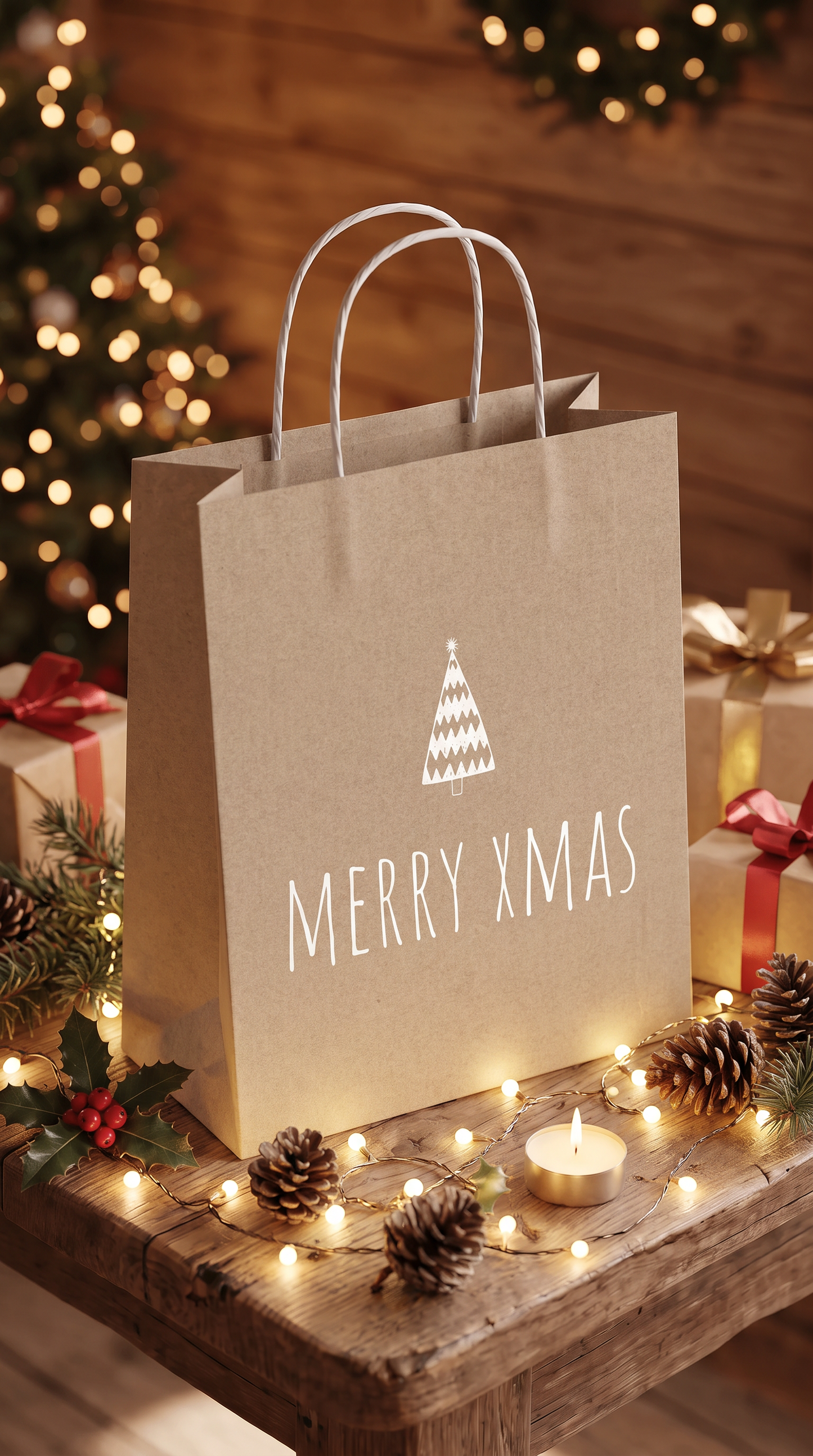 Geschenktüte Weihnachten – MERRY XMAS | Kraftpapier mit Tanne