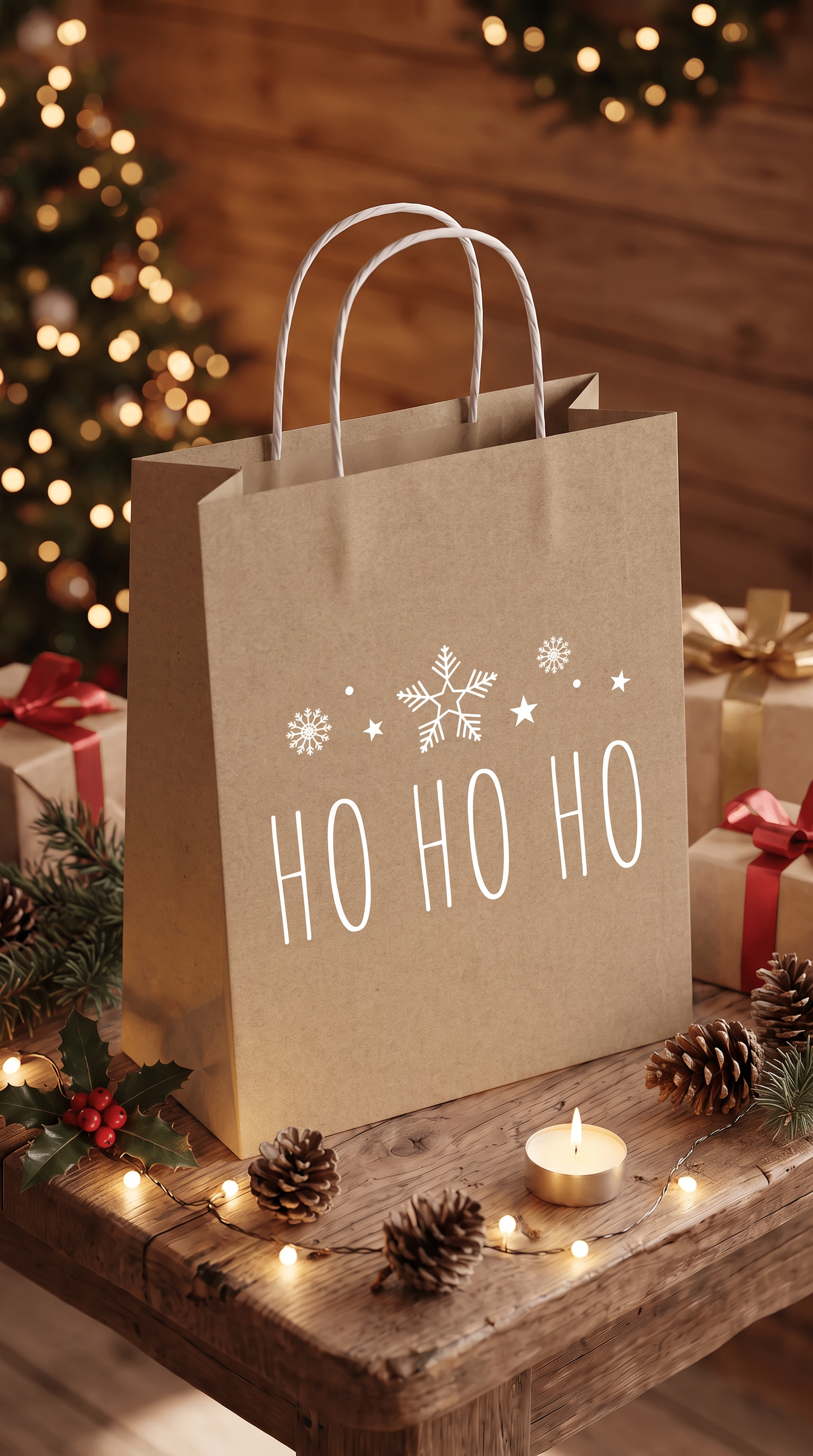 Geschenktüte Weihnachten – HO HO HO | Kraftpapier mit Eiskristallen