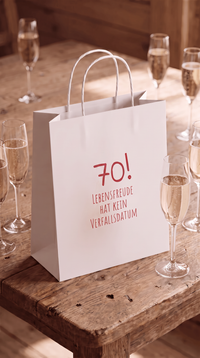 Geschenktüte „Lebensfreude 70“ – Geschenkverpackung zum 70. Geburtstag