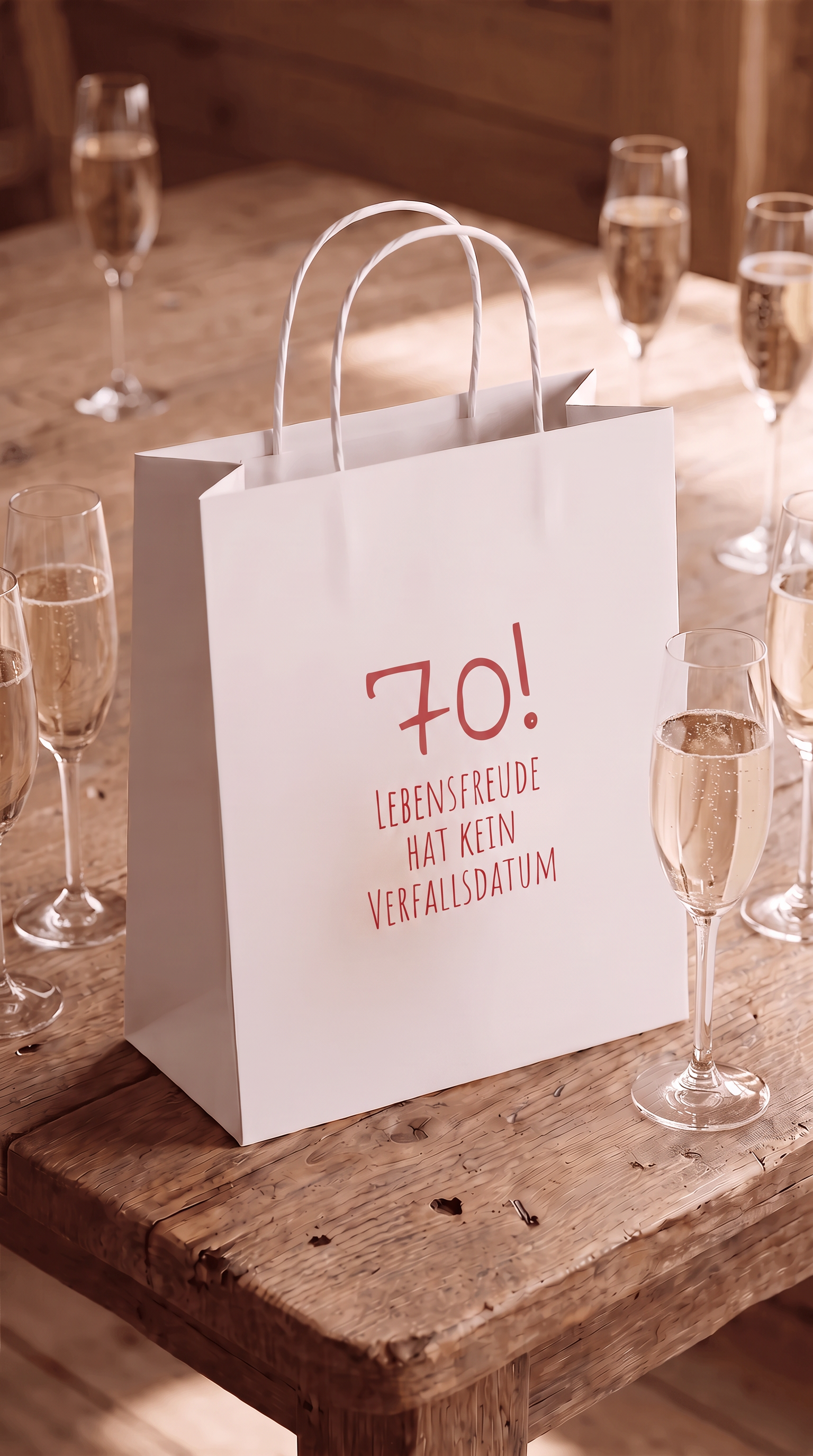 Geschenktüte „Lebensfreude 70“ – Geschenkverpackung zum 70. Geburtstag