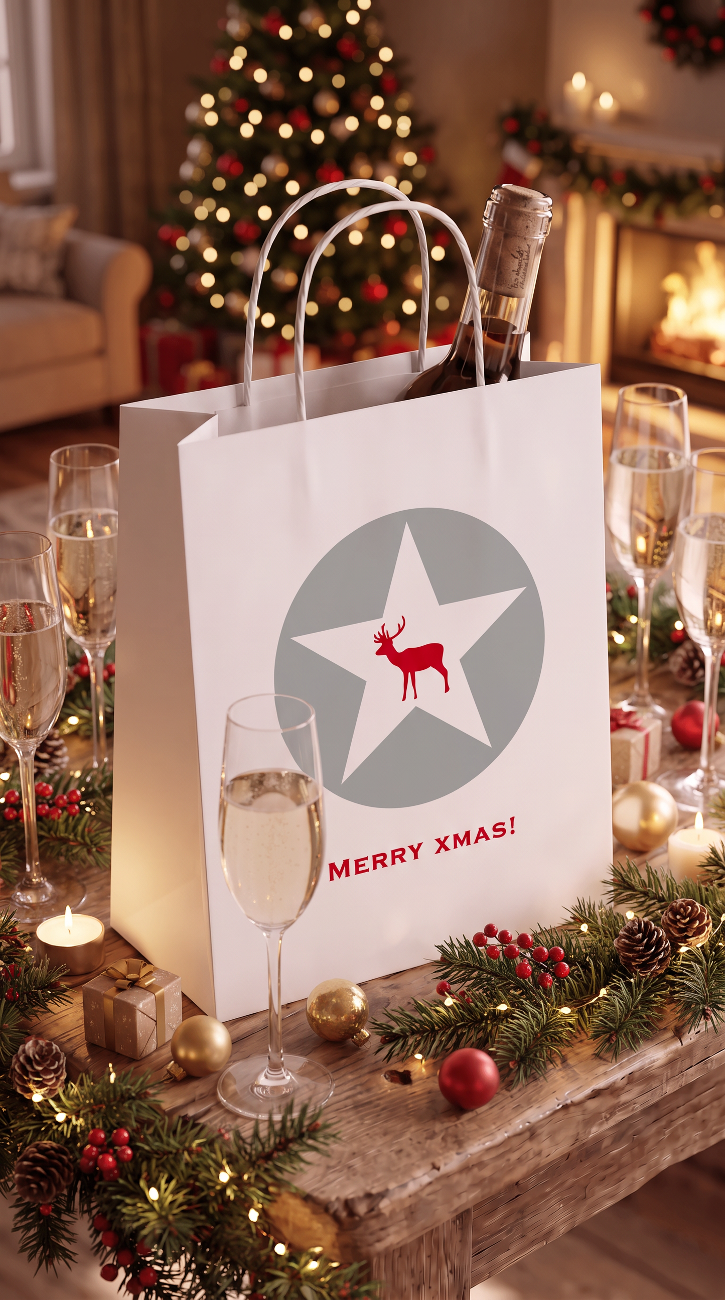 Geschenktüte Weihnachten „Merry Xmas“ – Festliche Geschenkverpackung mit Elch-Motiv