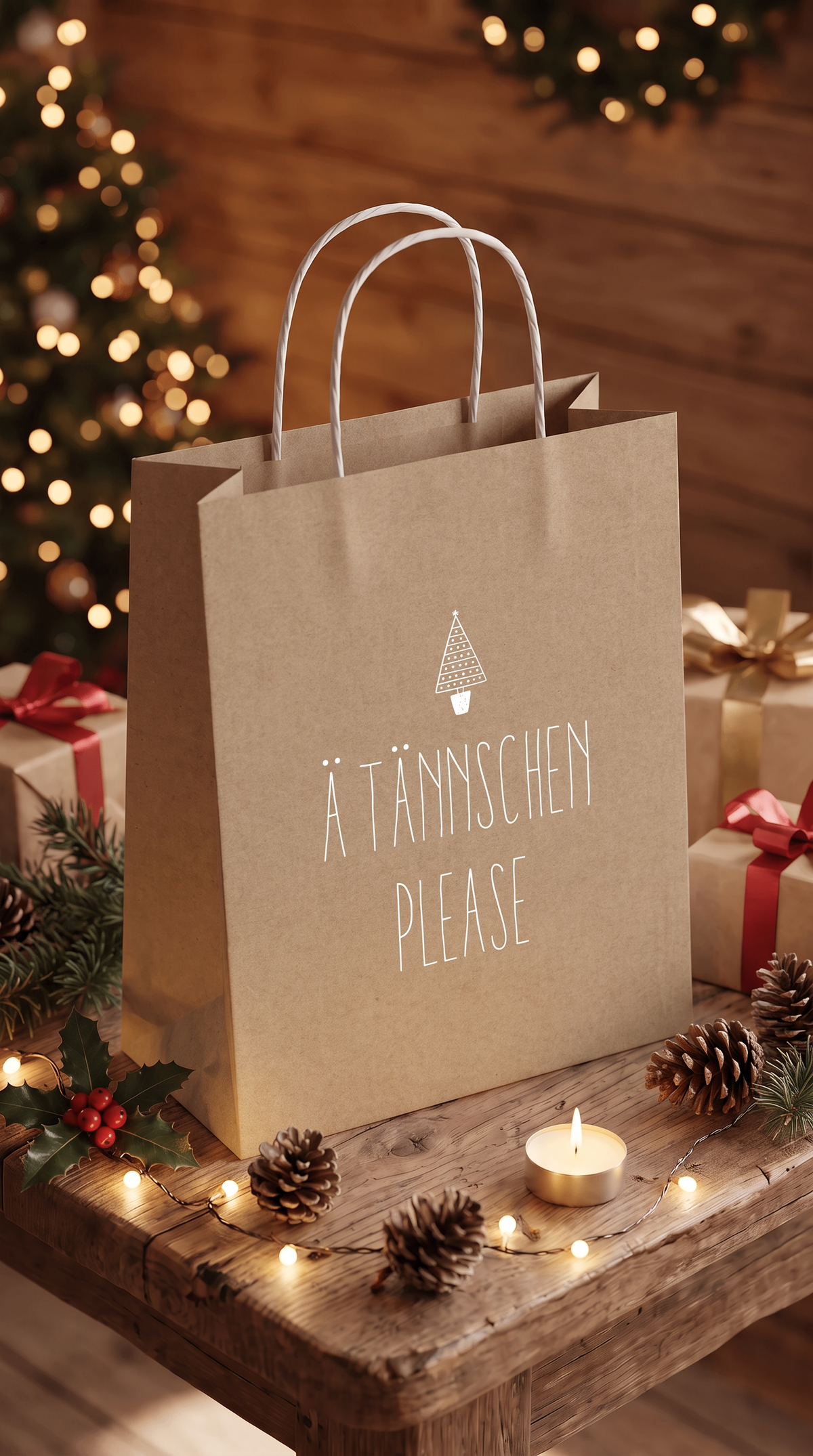 Geschenktüte Weihnachten – Ä Tännschen Please | Kraftpapier mit Tanne