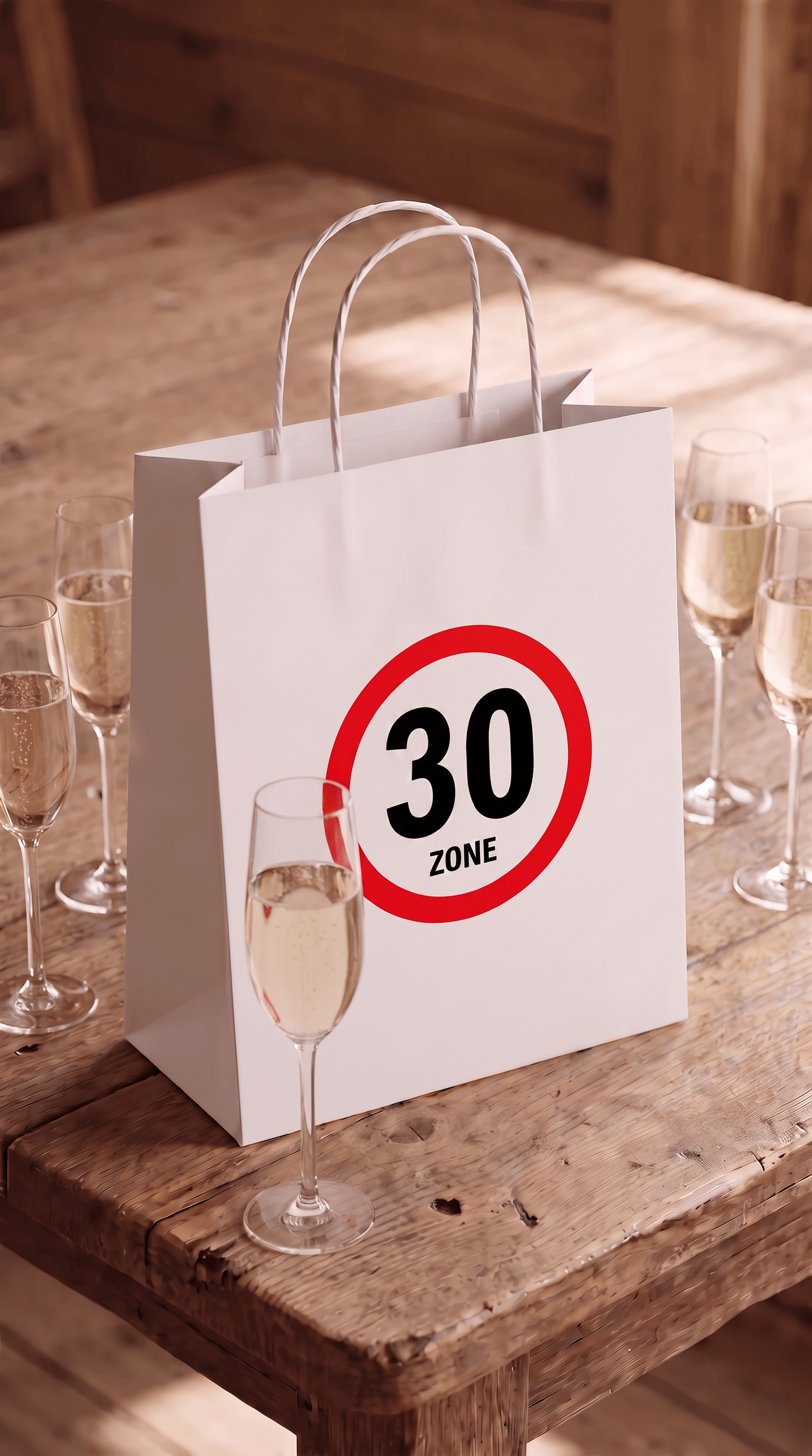 Geschenktüte „Zone 30“ – Lustige Geschenkverpackung zum 30. Geburtstag