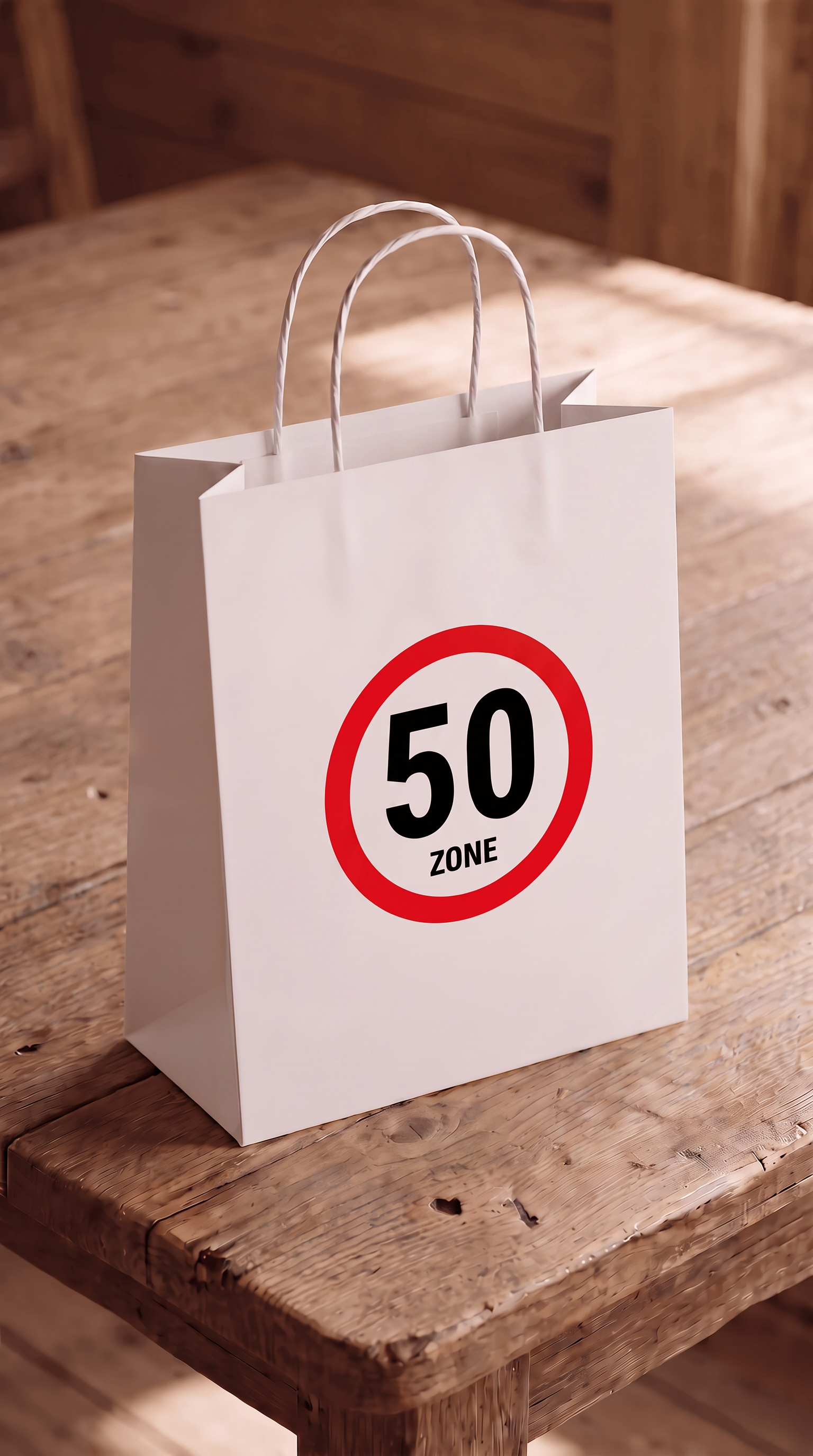Geschenktüte "Zone 50" – Lustige Geschenktasche zum 50. Geburtstag