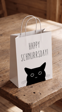 Geschenktüte „Happy Schnurrsday“ – Lustige Geschenktasche mit Katze zum Geburtstag