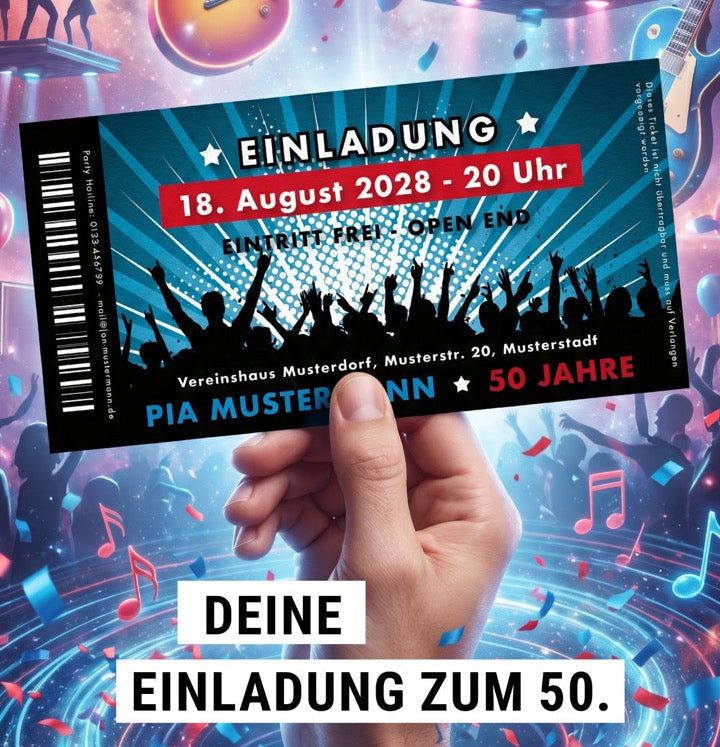 Einladung zum 50. Geburtstag: Ticket - Individuelle Einladung