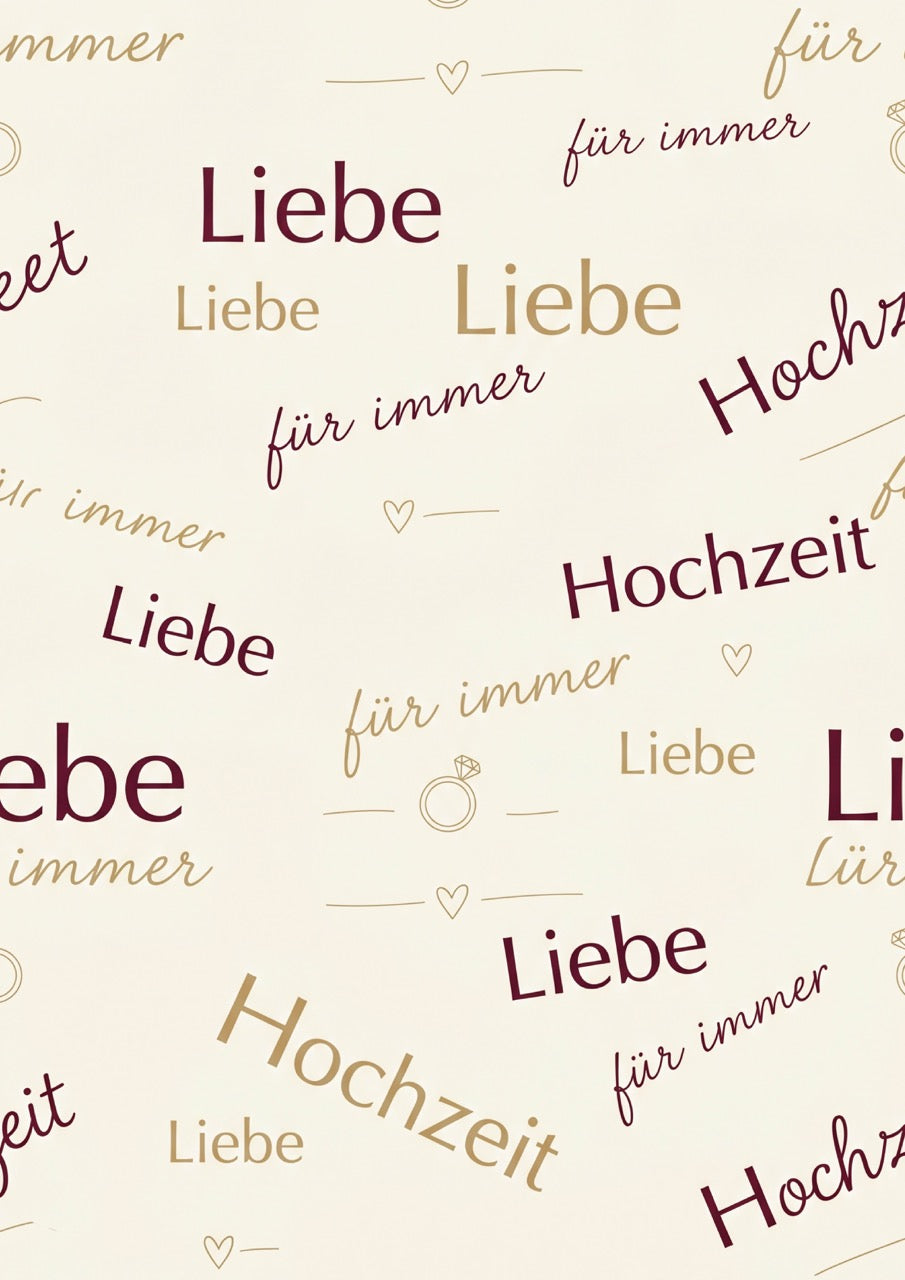 Elegantes Geschenkpapier Hochzeit und Liebe Set 5 Bögen Elegante Typographie