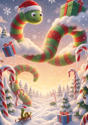Liebevolles Geschenkpapier Weihnachten 1 Bogen Worm Wishes - süßes Motiv für Weihnachten