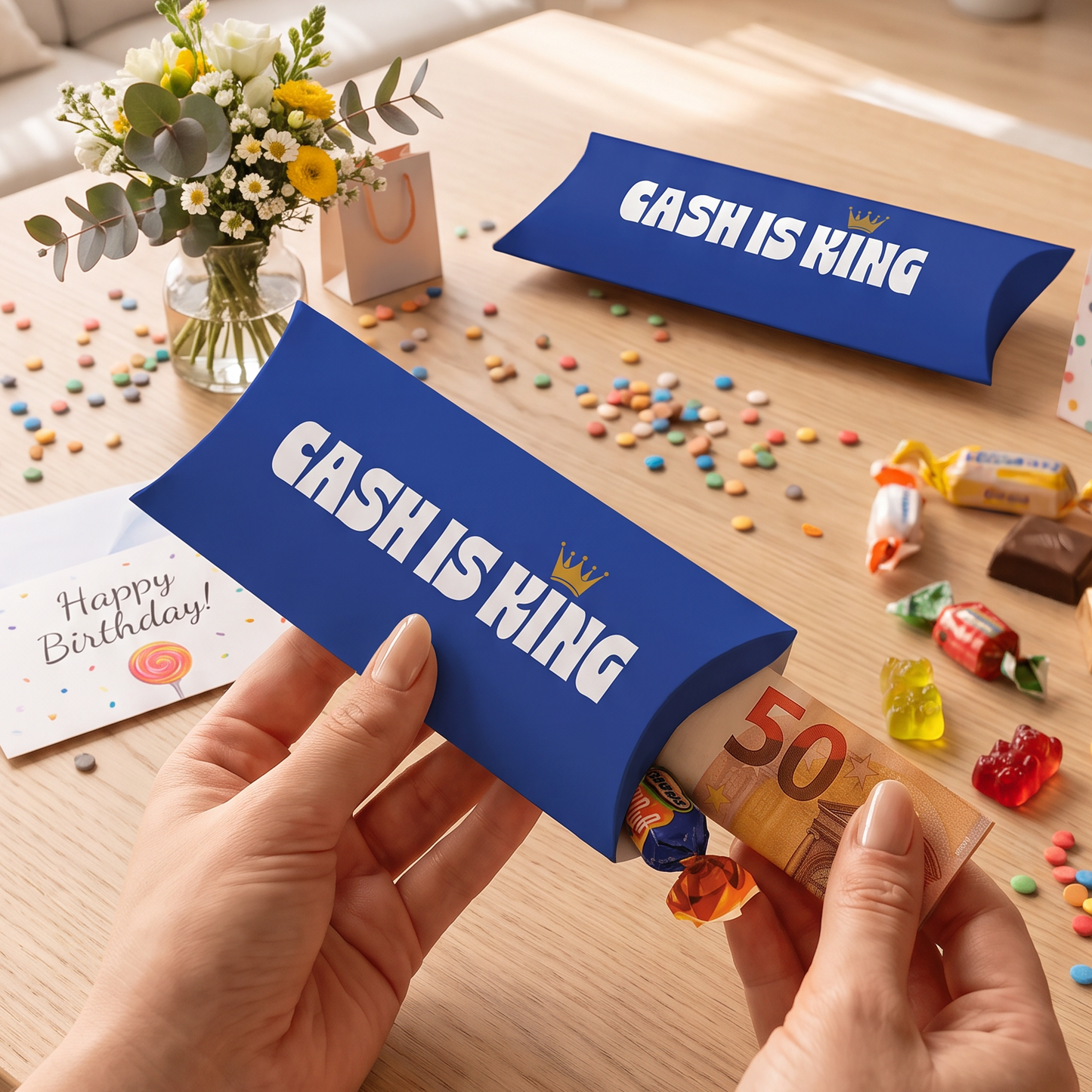 Geldgeschenk Verpackung Geburtstag – Cash is King | Hier ist Cash