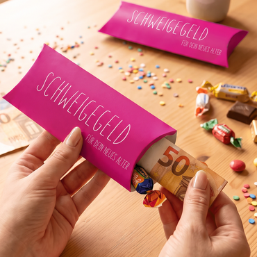 Geldgeschenk Verpackung „Schweigegeld“ | Lustiges Geldgeschenk zum Geburtstag | Magenta
