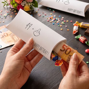 Lustige Geldgeschenkverpackung – 49+ Mittelfinger zum 50. Geburtstag