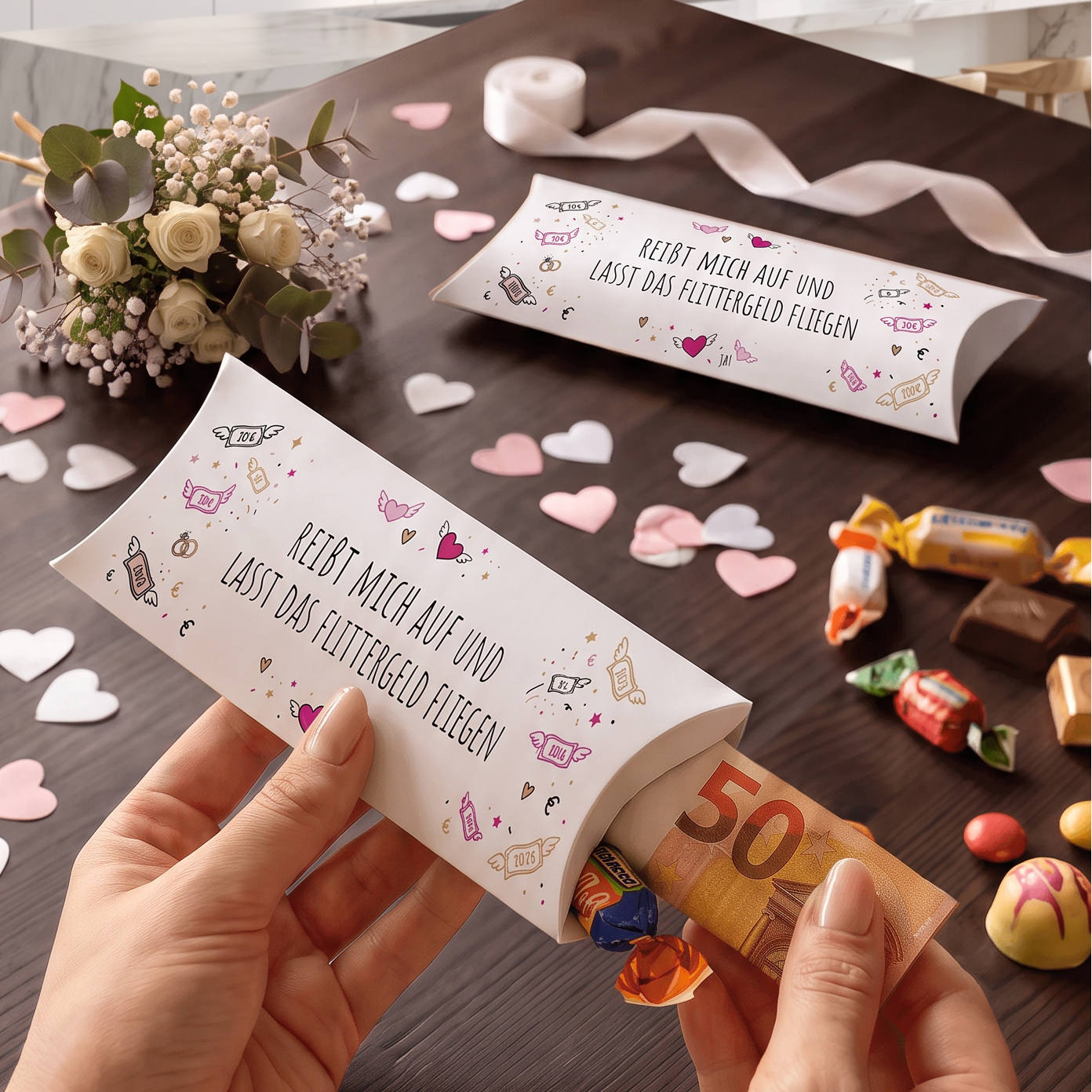 Geldgeschenk Verpackung Hochzeit – Reiß mich auf und lass das Flittergeld fliegen