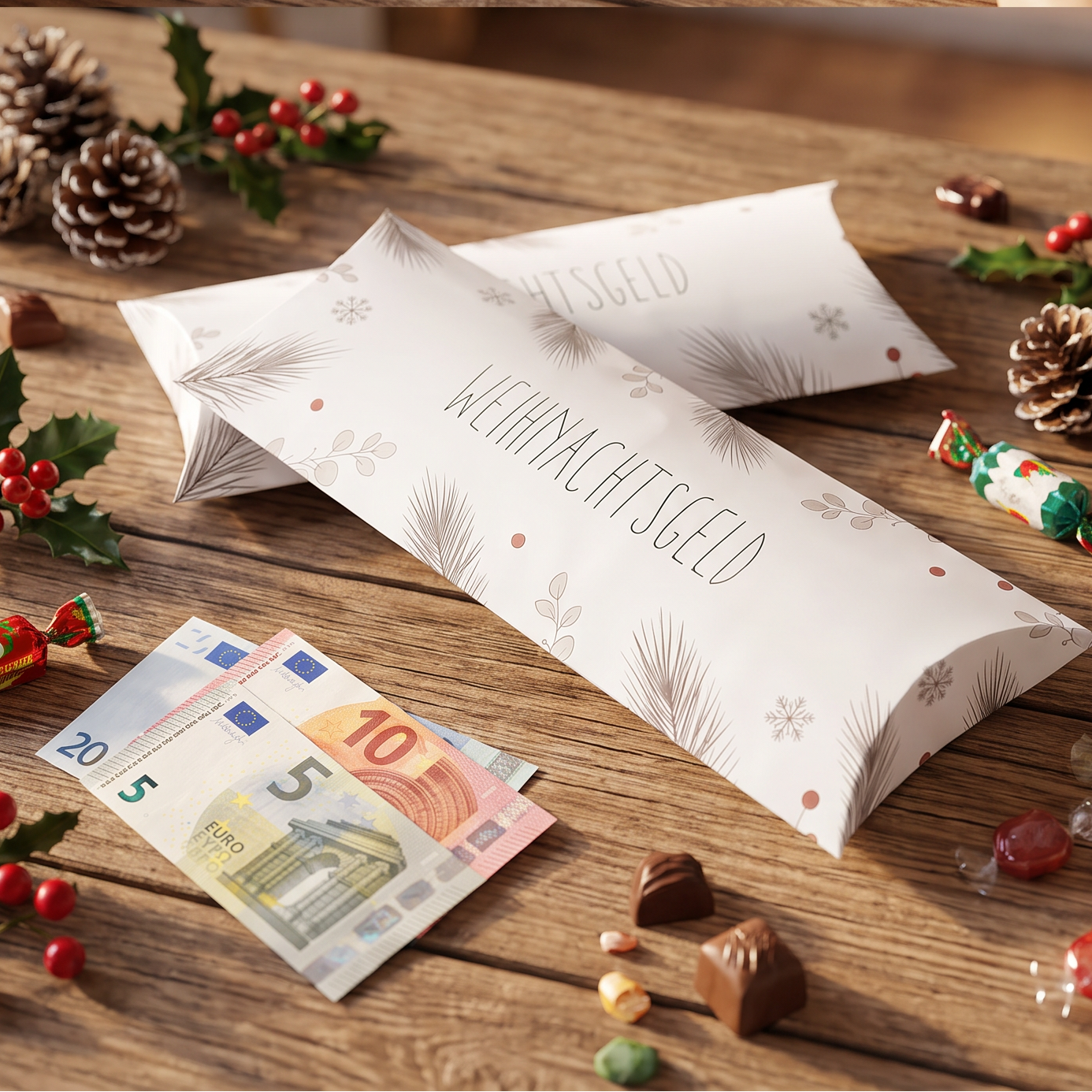 Geldgeschenk Verpackung Weihnachten – Weihnachtsgeld | Weiß
