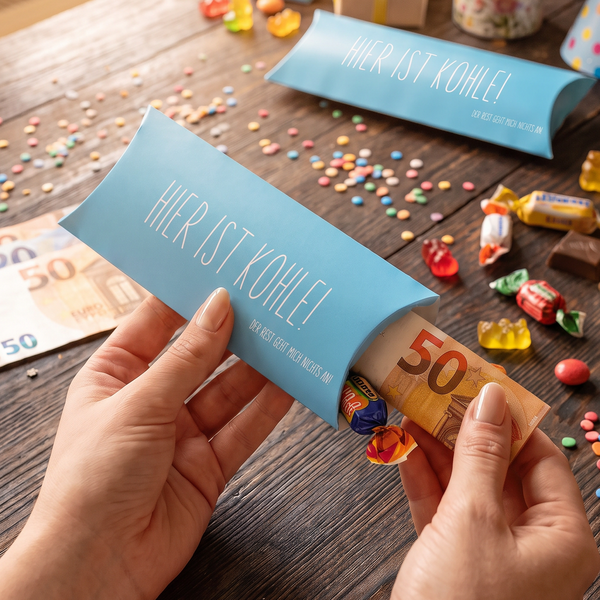 Lustige Geldgeschenkverpackung – Hier ist Kohle. Der Rest geht mich nichts an. | Cyan