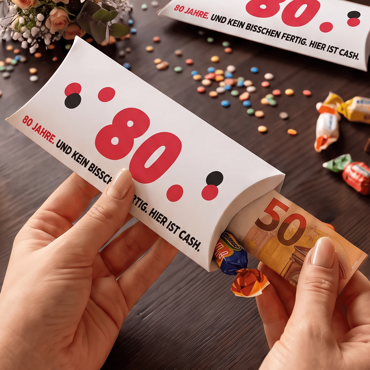 Geldgeschenk Verpackung Geburtstag – 80 | 80 Jahre. Und kein bisschen fertig.