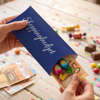 Geldgeschenk Verpackung – Shoppingbudget | Lustiges Geldgeschenk in Dunkelblau
