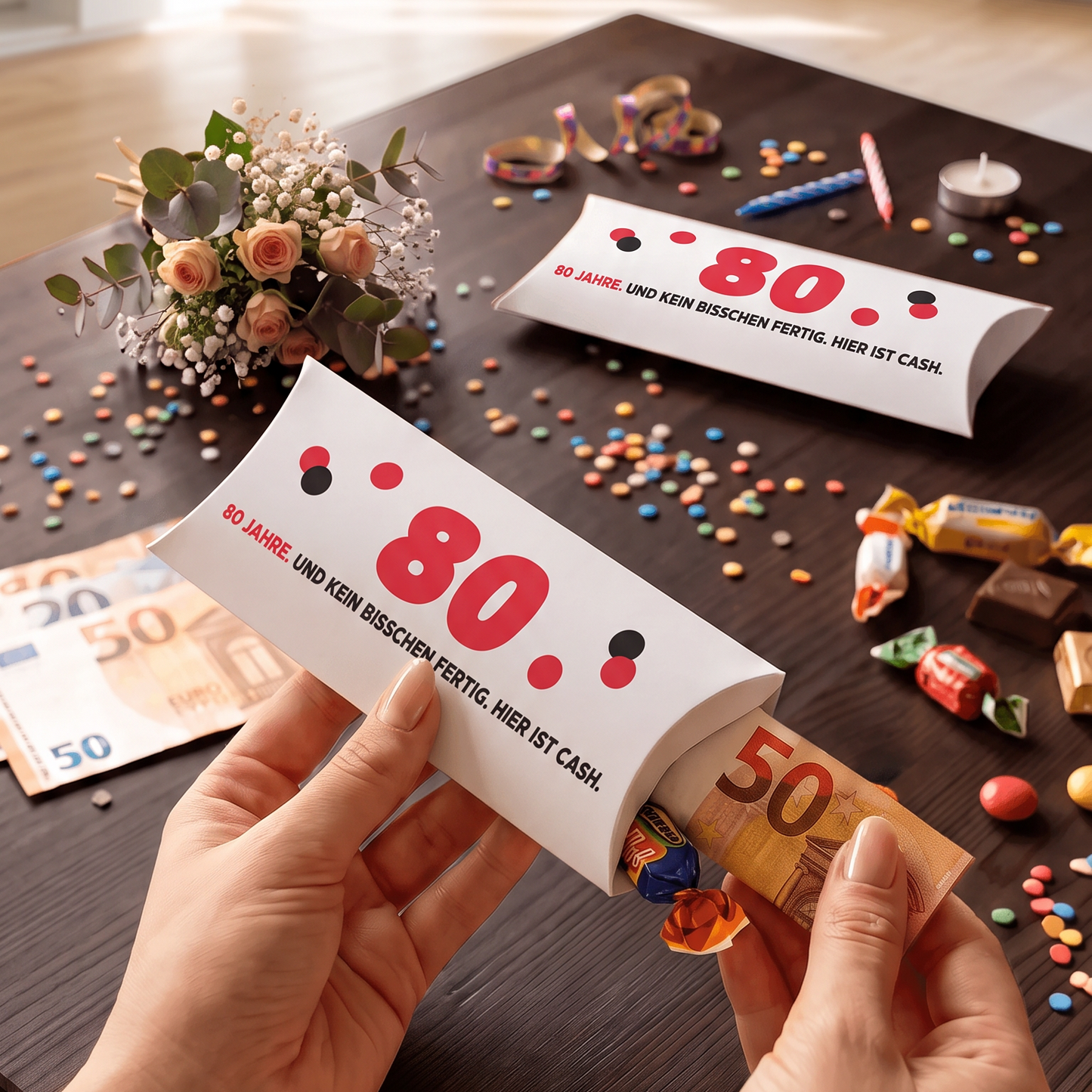 Geldgeschenk Verpackung Geburtstag – 80 | 80 Jahre. Und kein bisschen fertig.
