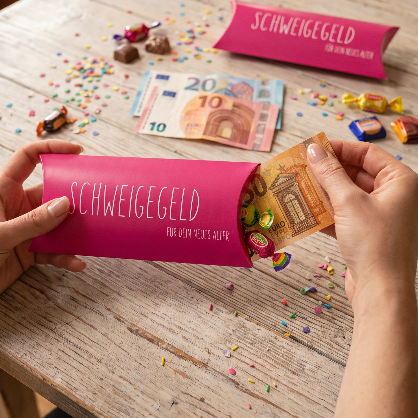 Geldgeschenk Verpackung „Schweigegeld“ | Lustiges Geldgeschenk zum Geburtstag | Magenta