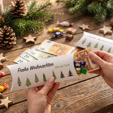 Geldgeschenk Verpackung Weihnachten – Frohe Weihnachten | Tannenbäume