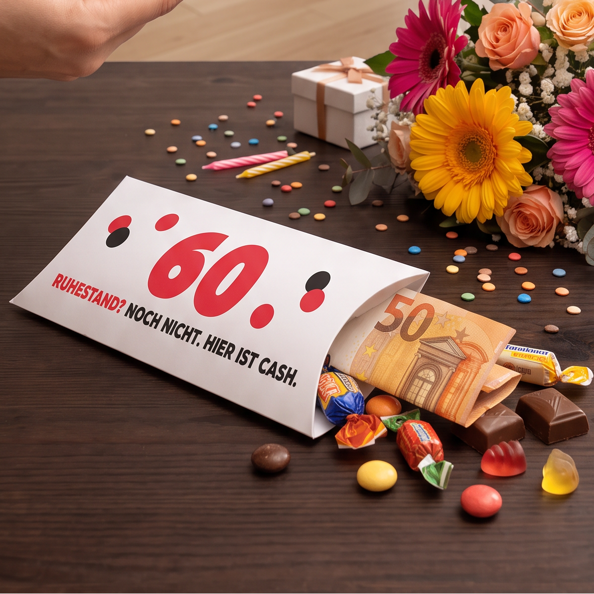 Geldgeschenk Verpackung 60 – Ruhestand? Noch nicht.