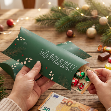 Geldgeschenk Verpackung Weihnachten – Shoppingbudget | Grün