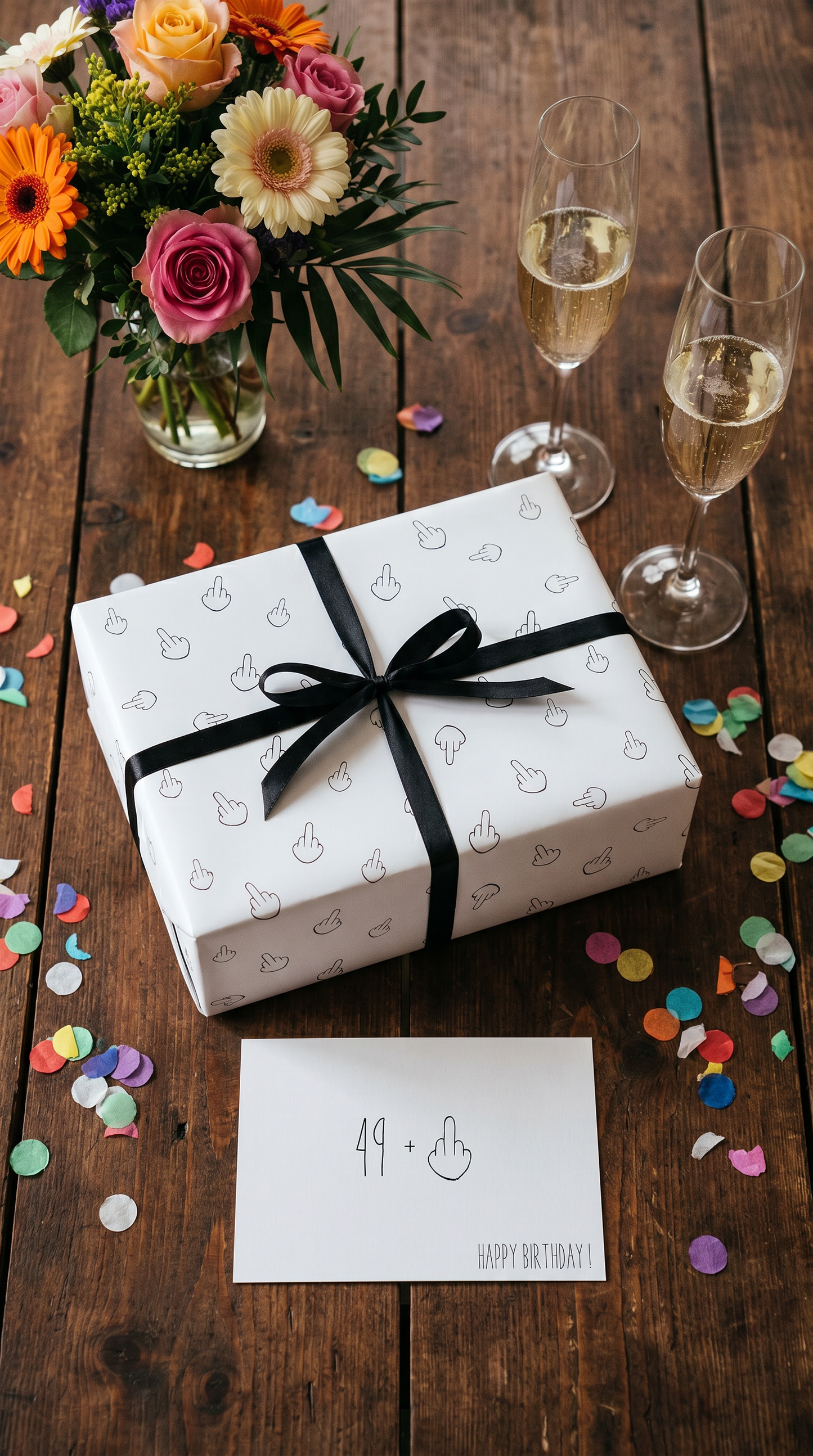 Lustiges Geschenkpapier Set 5 Bögen Mittelfinger Motiv zum Geburtstag, witzige Geschenkverpackung runder Geburtstag,  DIN A2 Bogen