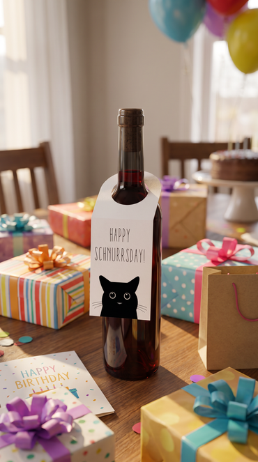 Flaschenanhänger Geburtstag „Happy Schnurrsday“