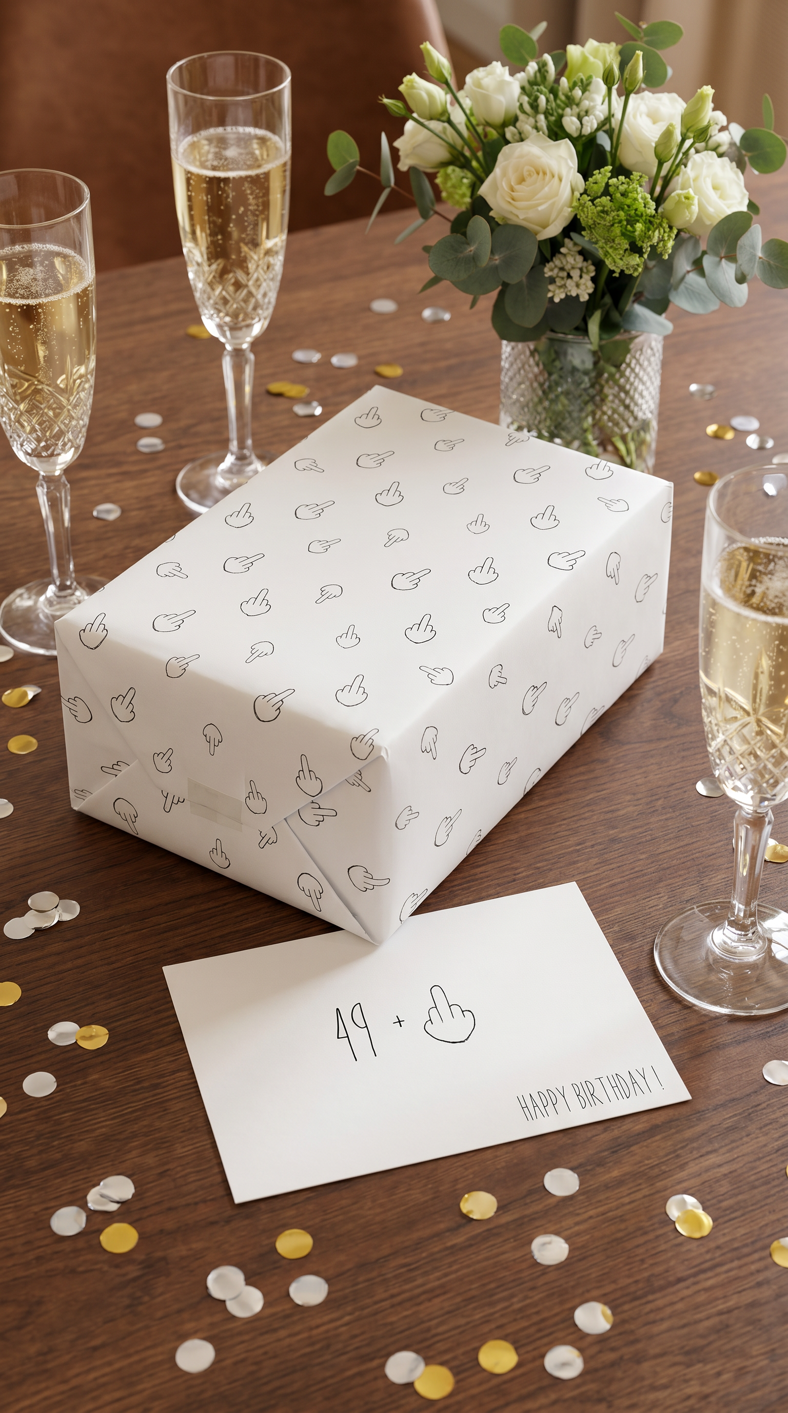 Lustiges Geschenkpapier Set Mittelfinger, 3x Geburtstag Geschenkpapier, 3x Grußkarten mit Umschlägen, witziges Papier Set rundes Jubiläum