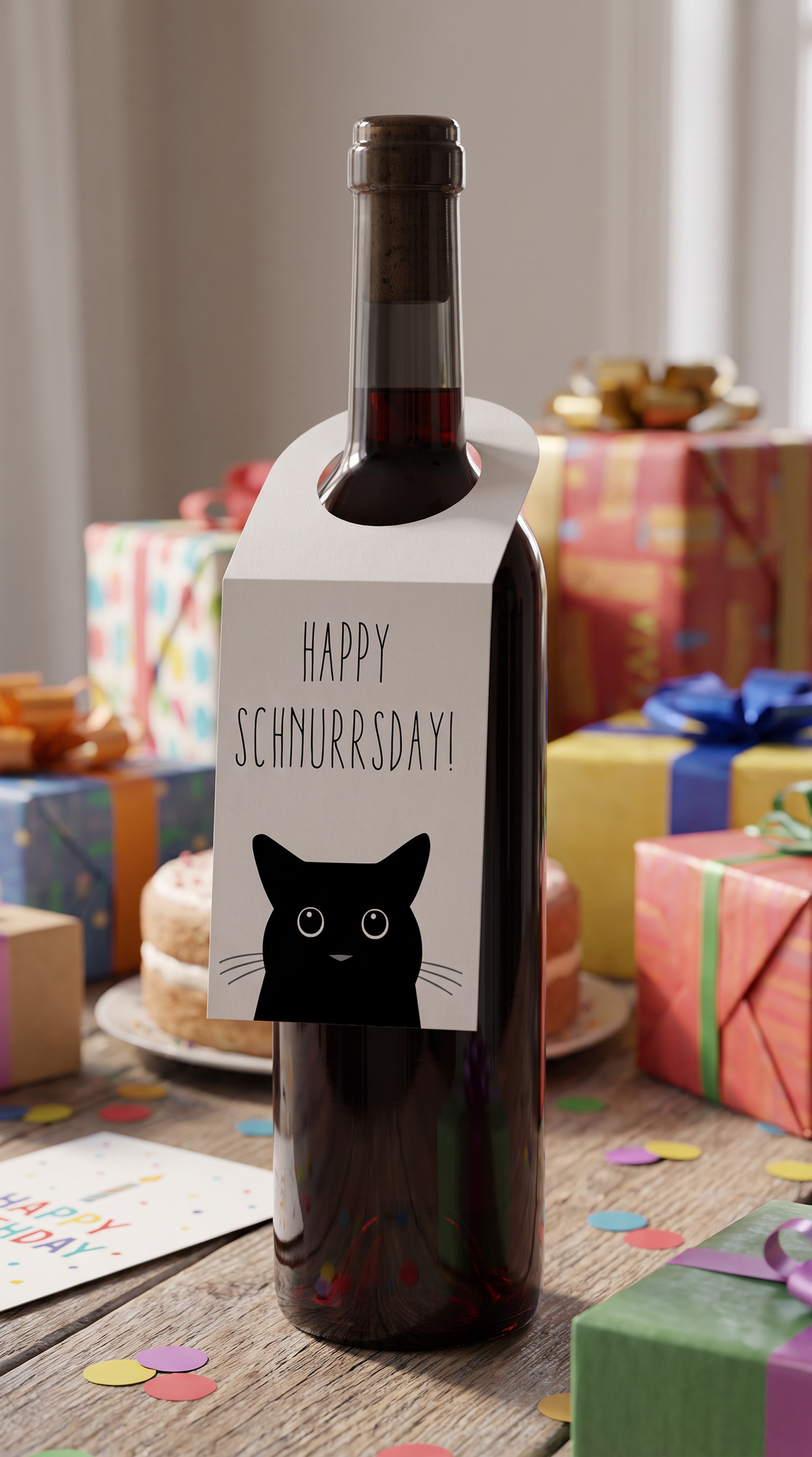 Flaschenanhänger Geburtstag „Happy Schnurrsday“