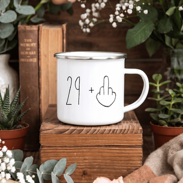 Lustige Emaille Tasse 30 Geburtstag Mittelfinger, Witziges Geschenk 30er Spruch, Personalisierte Retro Kaffeetasse 29+ Becher Büro